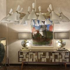 Late 20th Century White Murano Blown Glass Brass Large Round Chandelier - 3137805