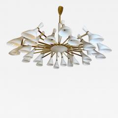 Late 20th Century White Murano Blown Glass Brass Large Round Chandelier - 3139541