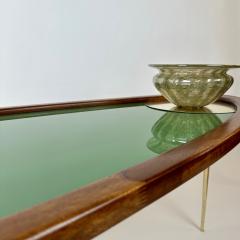 Late 20th Century Wood Brass Green Opaline Glass Amorphous Shape Coffee Table - 3081871