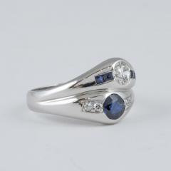 Late Art Deco Diamond Sapphire and Platinum Double Yin Yang Ring - 114555