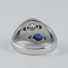 Late Art Deco Diamond Sapphire and Platinum Double Yin Yang Ring - 114556