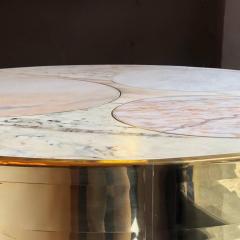 Late20th Century Italian Space Age Round Marble Table w Brass Pedestal Inlays - 1696562