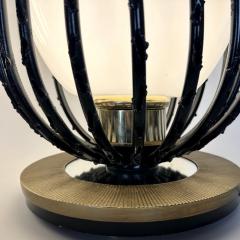 Late20th Century Pair of Black Iron Brass Opaline Glass Brutalist Table Lamps - 3404751