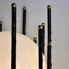 Late20th Century Pair of Black Iron Brass Opaline Glass Brutalist Table Lamps - 3404752