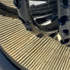 Late20th Century Pair of Black Iron Brass Opaline Glass Brutalist Table Lamps - 3404755