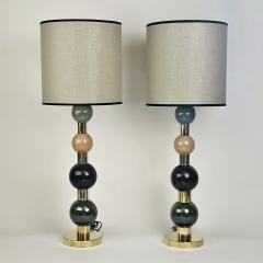 Late20th Century Pair of Italian Brass w Multicolored Ceramic Balls Table Lamps - 2264793