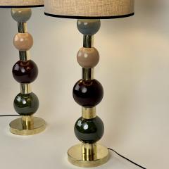 Late20th Century Pair of Italian Brass w Multicolored Ceramic Balls Table Lamps - 2264796