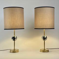 Late20th Century Pair of Italian Sculptural Nickel Brass Table Lamps w Shades - 2317765