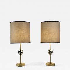 Late20th Century Pair of Italian Sculptural Nickel Brass Table Lamps w Shades - 2318214