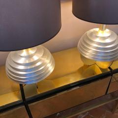 Late20th Century Pair of Space Age Aluminium Gold Table Lamps w Brown Shades - 1658730