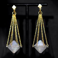 Lauren Harper Rainbow Moonstone White Diamond Chain Drop Earrings Lauren Harper - 4701337