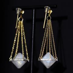 Lauren Harper Rainbow Moonstone White Diamond Chain Drop Earrings Lauren Harper - 4701339