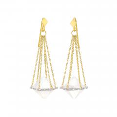 Lauren Harper Rainbow Moonstone White Diamond Chain Drop Earrings Lauren Harper - 4745055
