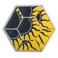Laurence Calabuig ENDLESS REFLECTIONS GREEN YELLOW POLYNESIAN SUN ART DECO Hexagonal painting - 1504383