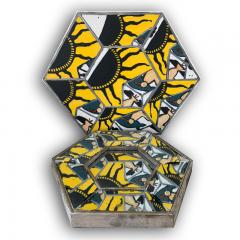 Laurence Calabuig ENDLESS REFLECTIONS GREEN YELLOW POLYNESIAN SUN ART DECO Hexagonal painting - 1504384