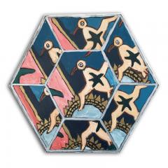 Laurence Calabuig ENDLESS REFLECTIONS LA ROUE DE LA FORTUNE PINK TATOO Hexagonal painting - 1504453