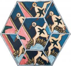 Laurence Calabuig ENDLESS REFLECTIONS LA ROUE DE LA FORTUNE PINK TATOO Hexagonal painting - 1505939