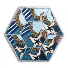 Laurence Calabuig ENDLESS REFLECTIONS LA ROUE DE LA FORTUNE TATOOED BIRD Hexagonal painting - 1504441