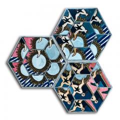Laurence Calabuig ENDLESS REFLECTIONS LA ROUE DE LA FORTUNE TATOOED BIRD Hexagonal painting - 1504445