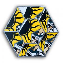 Laurence Calabuig ENDLESS REFLECTIONS POLYNESIAN ART DECO YELLOW Hexagonal painting - 1504388