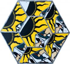 Laurence Calabuig ENDLESS REFLECTIONS POLYNESIAN ART DECO YELLOW Hexagonal painting - 1505933