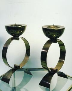 Lavoazione Artigiana ITALIAN MODERNIST PAIR OF BRASS CANDLESTICKS - 669541