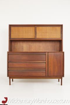 Lawrence Peabody Mid Century Walnut and Cane Buffet Sideboard Credenza and Hutch - 2367959