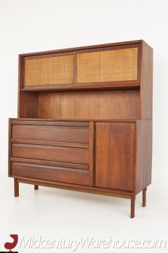 Lawrence Peabody Mid Century Walnut and Cane Buffet Sideboard Credenza and Hutch - 2367960