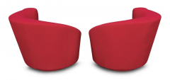 Lazar Pair Scroll Corkscrew Swivel Lounge Chairs Ottoman Castors Mid Century - 2699584