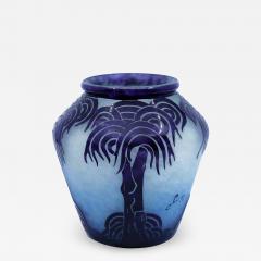 Le Verre Fran ais Art Deco Glass Vase Palmier Bleus by Le Verre Francais - 2913021