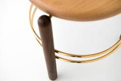 Leandro Garcia Brass and Wood Sculpted Stool Leandro Garcia Contemporary Brazil Design - 1348545