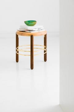 Leandro Garcia Brass and Wood Sculpted Stool Leandro Garcia Contemporary Brazil Design - 1348548