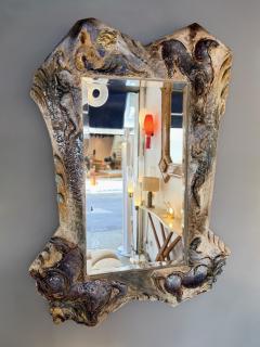 Leandro Sciutto Ceramic Enameled Sculpture Mirror by Leandro Sciutto Italy 1940s - 4608190