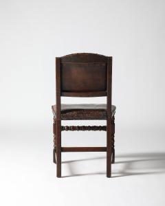 Leather Brass and Walnut Side Chair Spain 19th C - 4228630