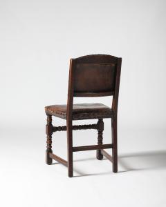Leather Brass and Walnut Side Chair Spain 19th C - 4228631