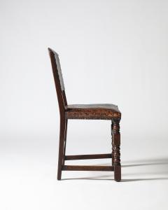 Leather Brass and Walnut Side Chair Spain 19th C - 4228633
