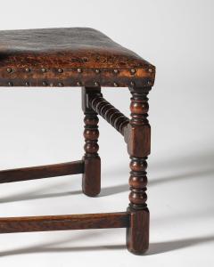 Leather Brass and Walnut Side Chair Spain 19th C - 4228635