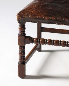 Leather Brass and Walnut Side Chair Spain 19th C - 4228636