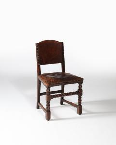 Leather Brass and Walnut Side Chair Spain 19th C - 4228637