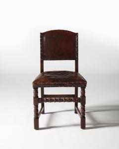 Leather Brass and Walnut Side Chair Spain 19th C - 4228638