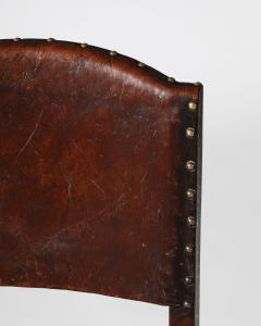 Leather Brass and Walnut Side Chair Spain 19th C - 4228639