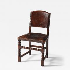 Leather Brass and Walnut Side Chair Spain 19th C - 4603295