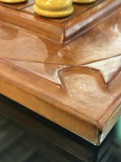 Leather Chess Set with Carved Wooden Pieces Italy 1960s 1970s - 4439060