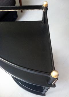 Leather Wrapped and Stitched Corner Shelf Brass Table - 51914