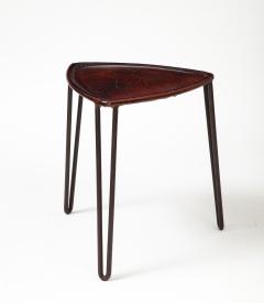Leather and Metal Stool France c 1950 - 3543613