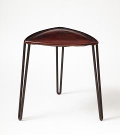 Leather and Metal Stool France c 1950 - 3543614