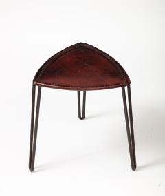Leather and Metal Stool France c 1950 - 3543615