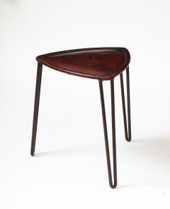 Leather and Metal Stool France c 1950 - 3543617