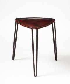 Leather and Metal Stool France c 1950 - 3543618