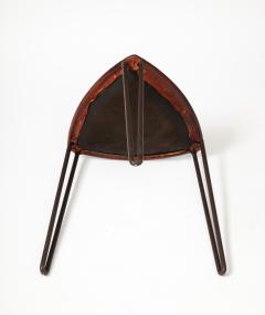 Leather and Metal Stool France c 1950 - 3543621